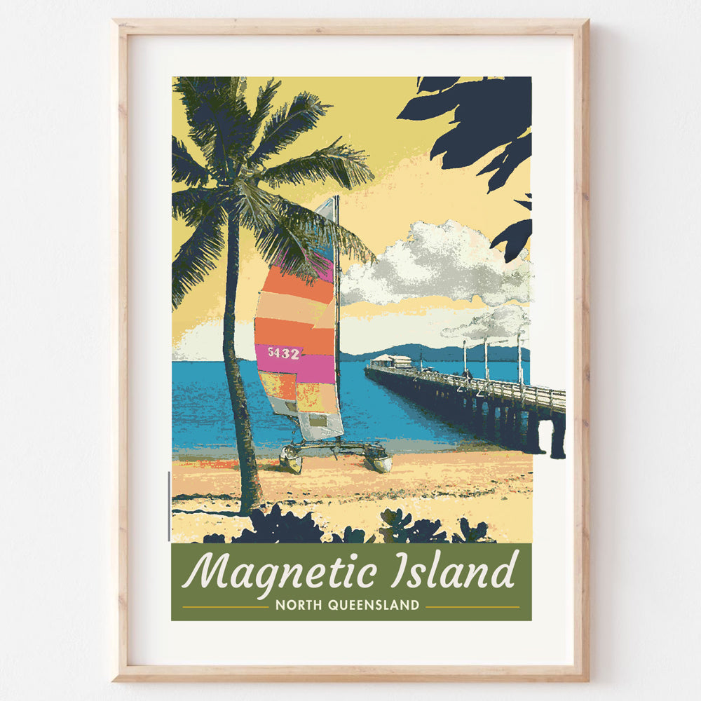 Poster art print Queensland Townsville Picnic Bay in wooden in frame