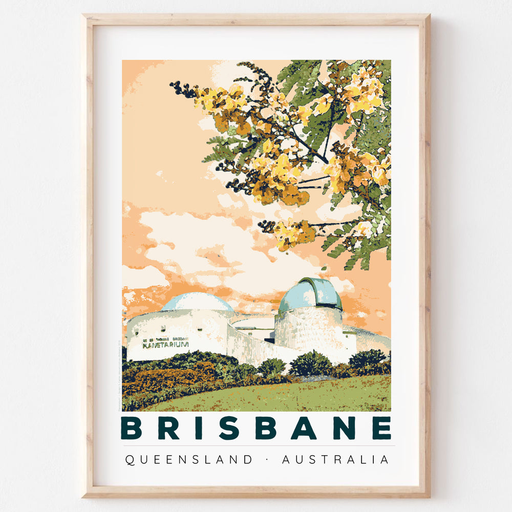 Poster art print Queensland Brisbane Planetarium in wooden frame