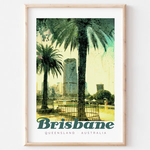 Poster art print Queensland Brisbane Southbank Parklands  in wooden frame