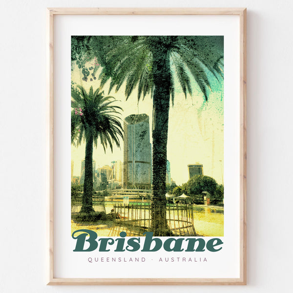 Poster art print Queensland Brisbane Southbank Parklands  in wooden frame