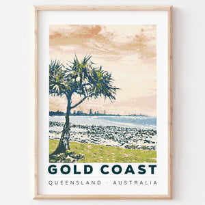 Poster art print Queensland Gold Coast Burleigh Heads in wooden frame