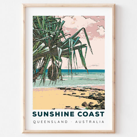 Poster art print Queensland Sunshine Coast Pandanus in wooden frame