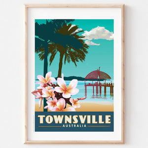 Poster art print Queensland Townsville The Strand in wooden frame