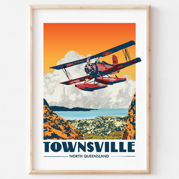 Poster art print Queensland Townsville Red Baron in wooden frame