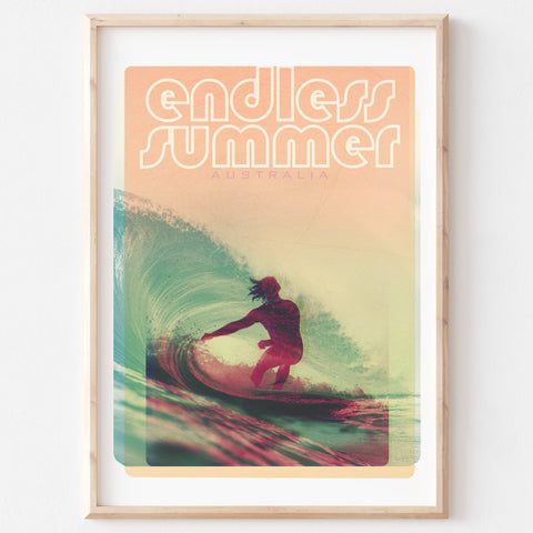 Poster art print Queensland Surfer Endless Summer two in wooden frame