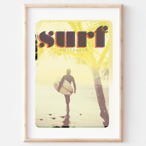 Poster art print Queensland Surfer Morning Surf two in wooden frame