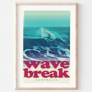 Poster art print Queensland Surfer Wave Break in wooden frame