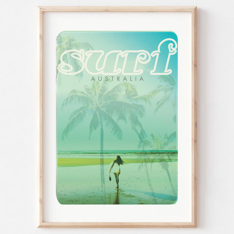 Poster art print Queensland Surfing Beach Dreams in wooden frame