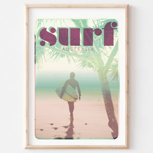 Poster art print Queensland Surfer Morning Surf in wooden frame