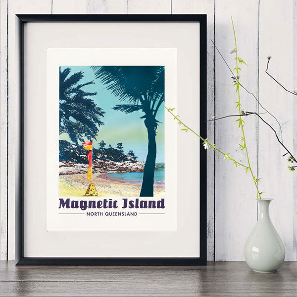 A3 Alma Bay, Magnetic Island, Townsville Poster in black frame
