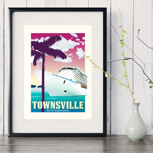 A3 Townsville Poster 'Cruise Ship' in black frame