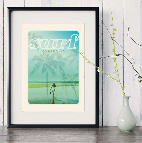 A3 Australia Surf Poster 'Beach Dreams Blue' in black frame