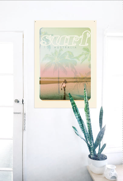 A2 Australia Surf Poster 'Beach Dreams' Pink on white wall