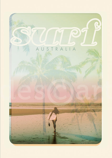 Australia Surf Poster 'Beach Dreams' Pink with watermark