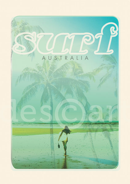 Australia Surf Poster 'Beach dreams ' Blue with watermark