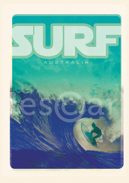 Australia Surf Poster 'Blue Wave' Teal with watermark