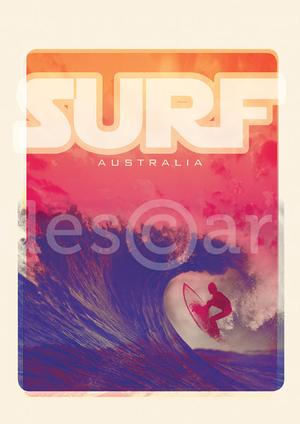 Australia Surf Poster 'Blue Wave' Red with watermark