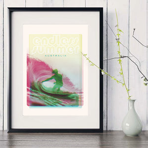 A3 Australia Surf Poster 'Endless Summer' green in black frame