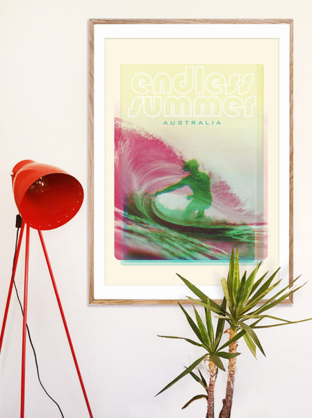 A1 Australia Surf Poster 'Endless Summer' green in wooden frame