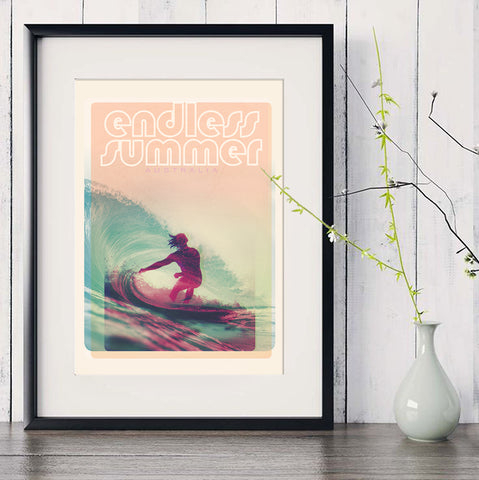 A3 Australia Surf Poster 'Endless Summer' Red in black frame