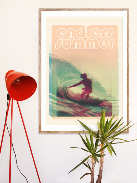 A1 Australia Surf Poster 'Endless Summer' Red in wooden frame