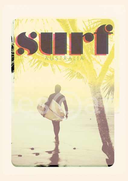 Australia Surf Poster 'Morning Surf' Yellow with watermark