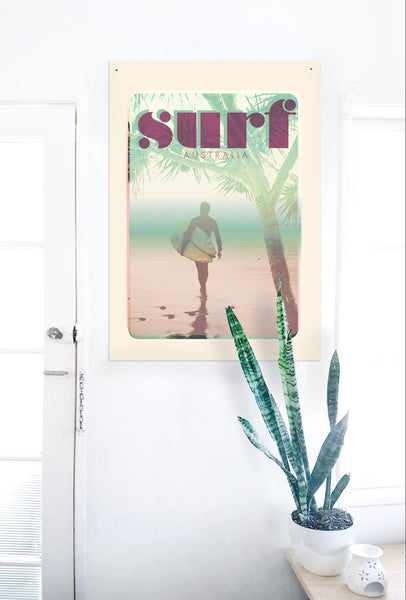 A2 Australia Surf Poster "morning Surf' Pink on white wall