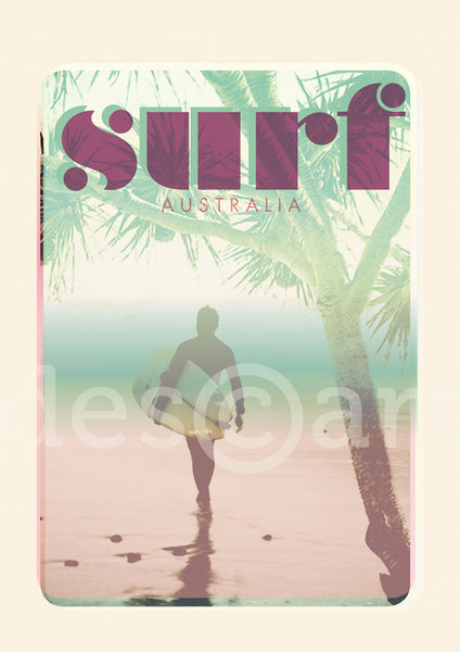 Australia Surf Poster 'Morning Surf' Pink with watermark