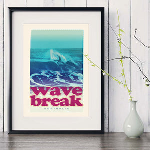 A3 Australia Surf Poster 'Wave Break' Red in black frame