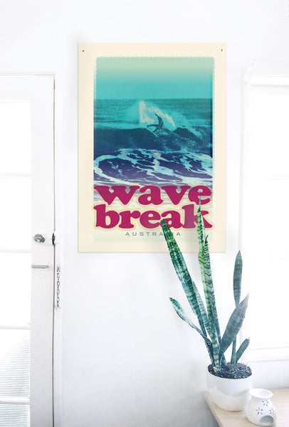 A2 Australia Surf Poster 'Wave Break' Red on white wall