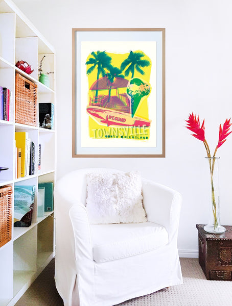 A1 Townville Poster 'Life Guard' in wooden frame