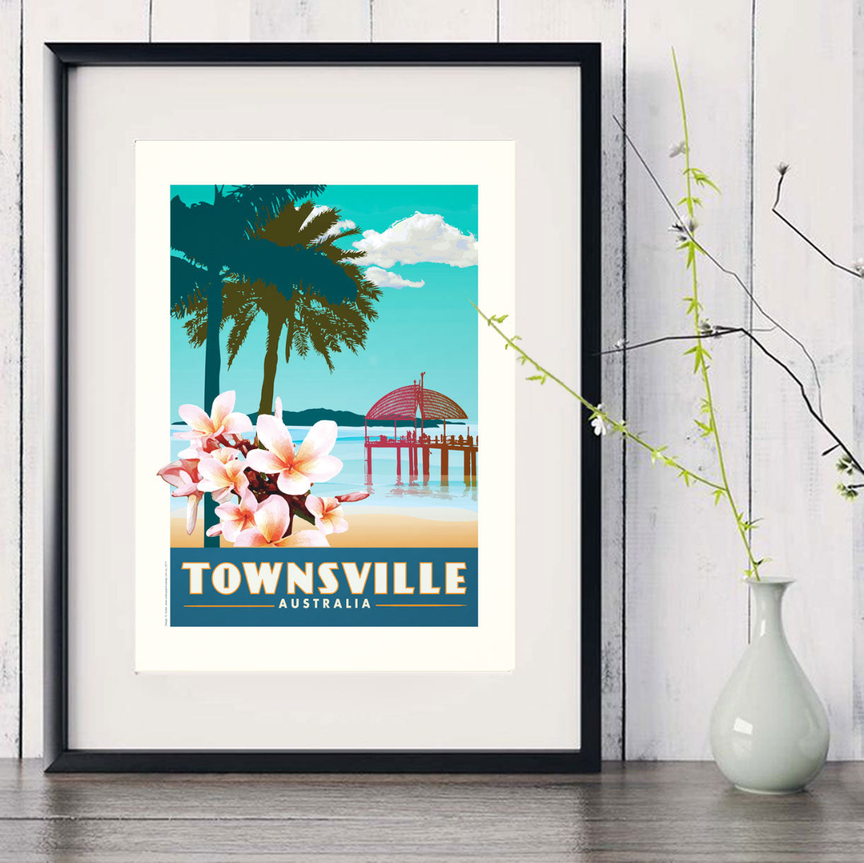 A3 Townsville Poster 'Frangipani' in black frame