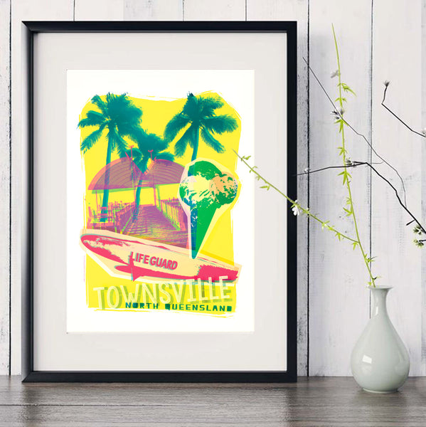 A3 Townville Poster 'Lifeguard' in black frame